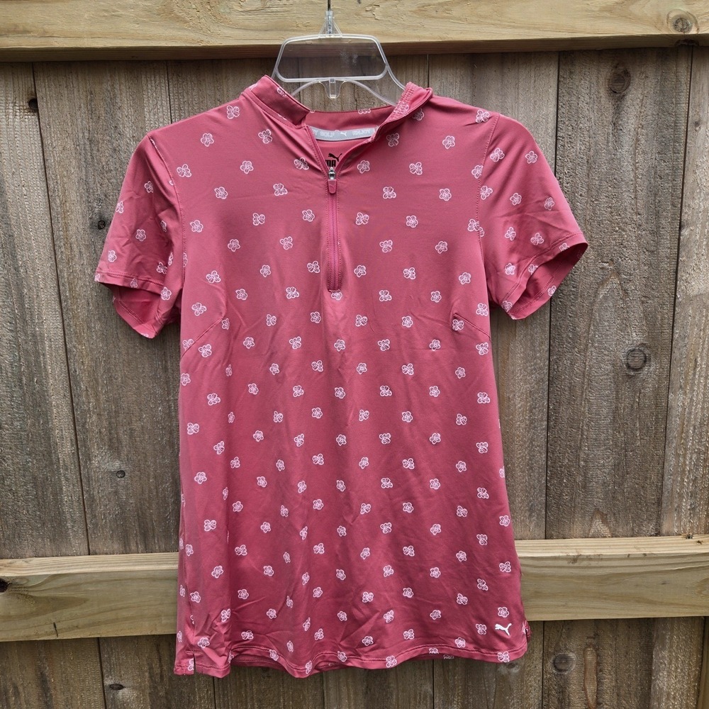 Puma Golf Womens‎ Rose Pink Floral Quarter Zip Polo Shirt 533001-03 Size S